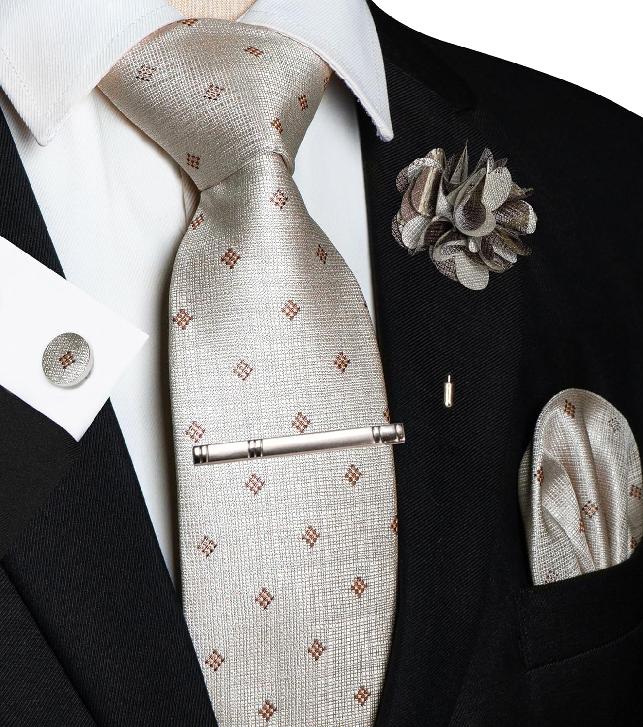 JEMYGINS Mens Tie and Lapel Pin Necktie Pocket Square Cufflinks and Tie Clip Sets for Business Casual 5PCS - Image 2