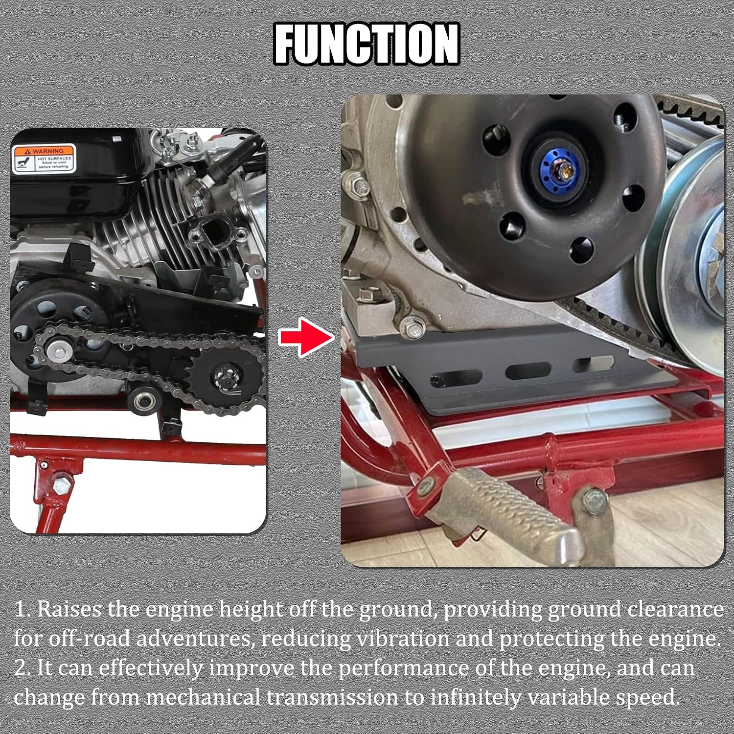 YOXUFA 212cc Torque Converter Motor Engine Riser Plate Assembly for Predator 212 224cc Coleman CT200U BT200X Baja Warrior Massimo MB200 Mini Bike GX160 GX200 196cc 6.5hp Engine Go Kart Parts