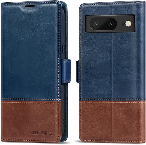 KEZiHOME Funda para Google Pixel 8, piel auténtica bloqueo RFID Funda tipo cartera con tarjetero y función atril con función atril para Google Pixel