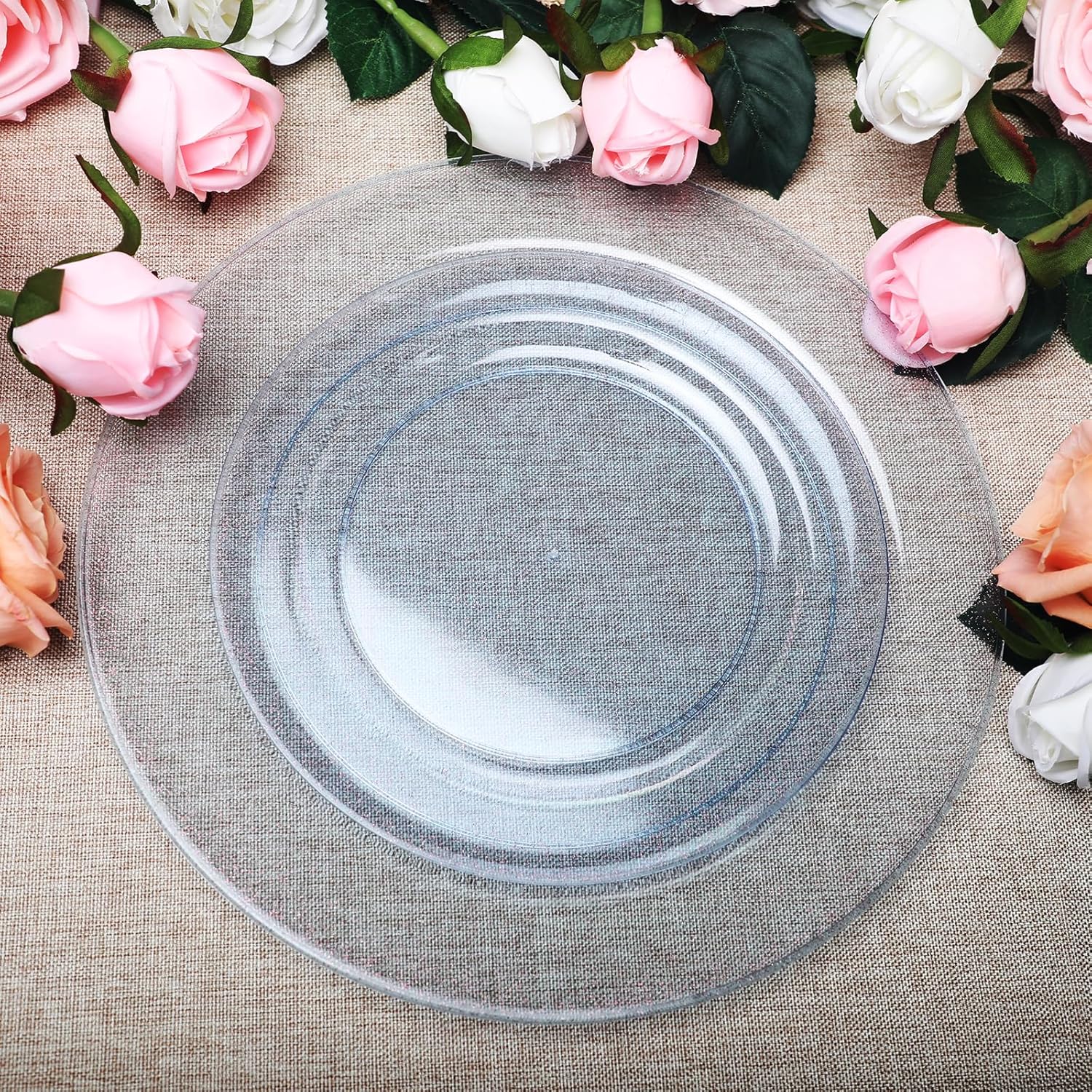 Homy Feel 60PCS Blue Glitter Plastic Plates -Include 30 Dinner & 30 Dessert Plate for New Year Christmas Birthday Wedding Party