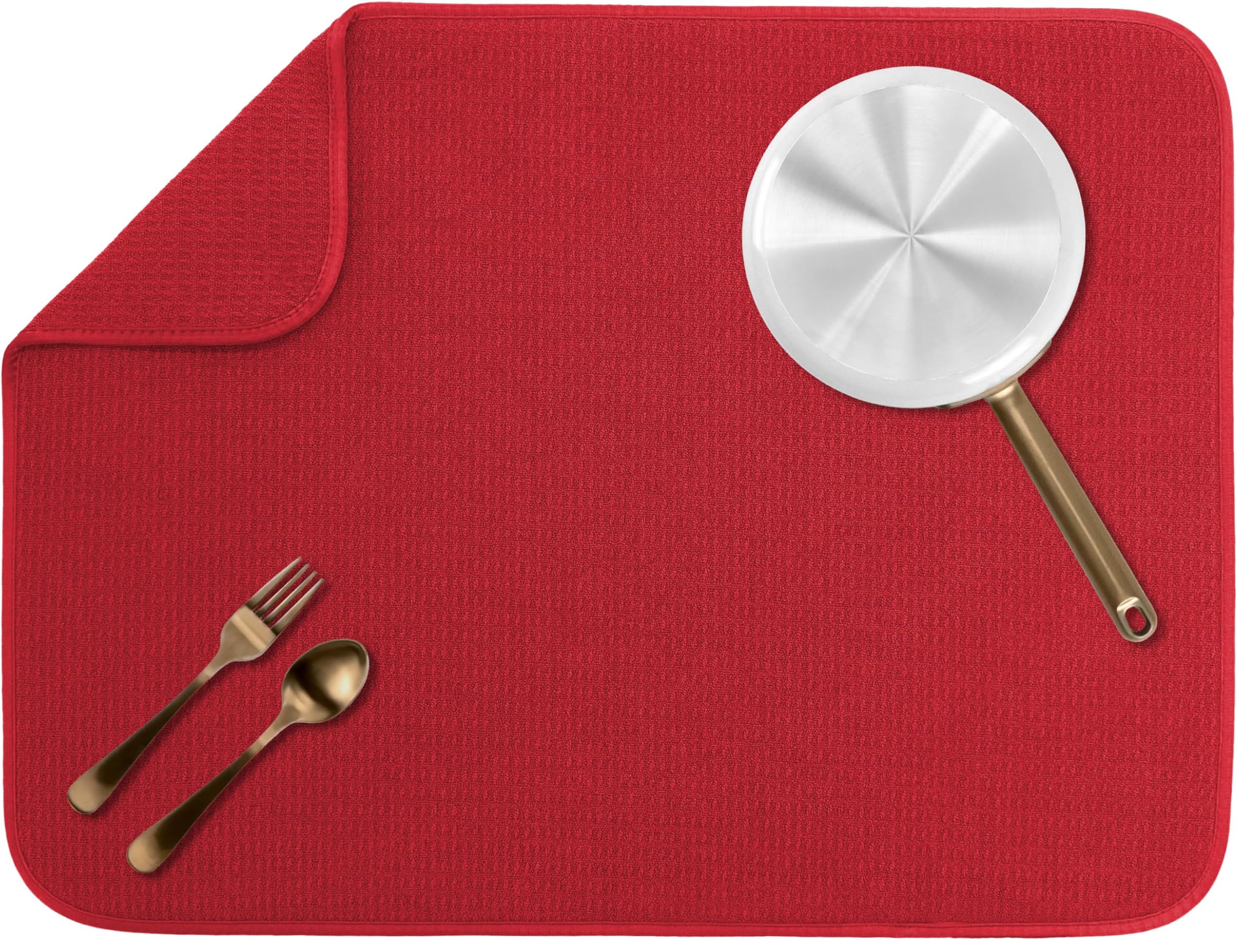 S&T INC. Absorbent, Reversible XL Microfiber Dish Drying Mat for Kitchen, 18 Inch x 24 Inch, Racer Red