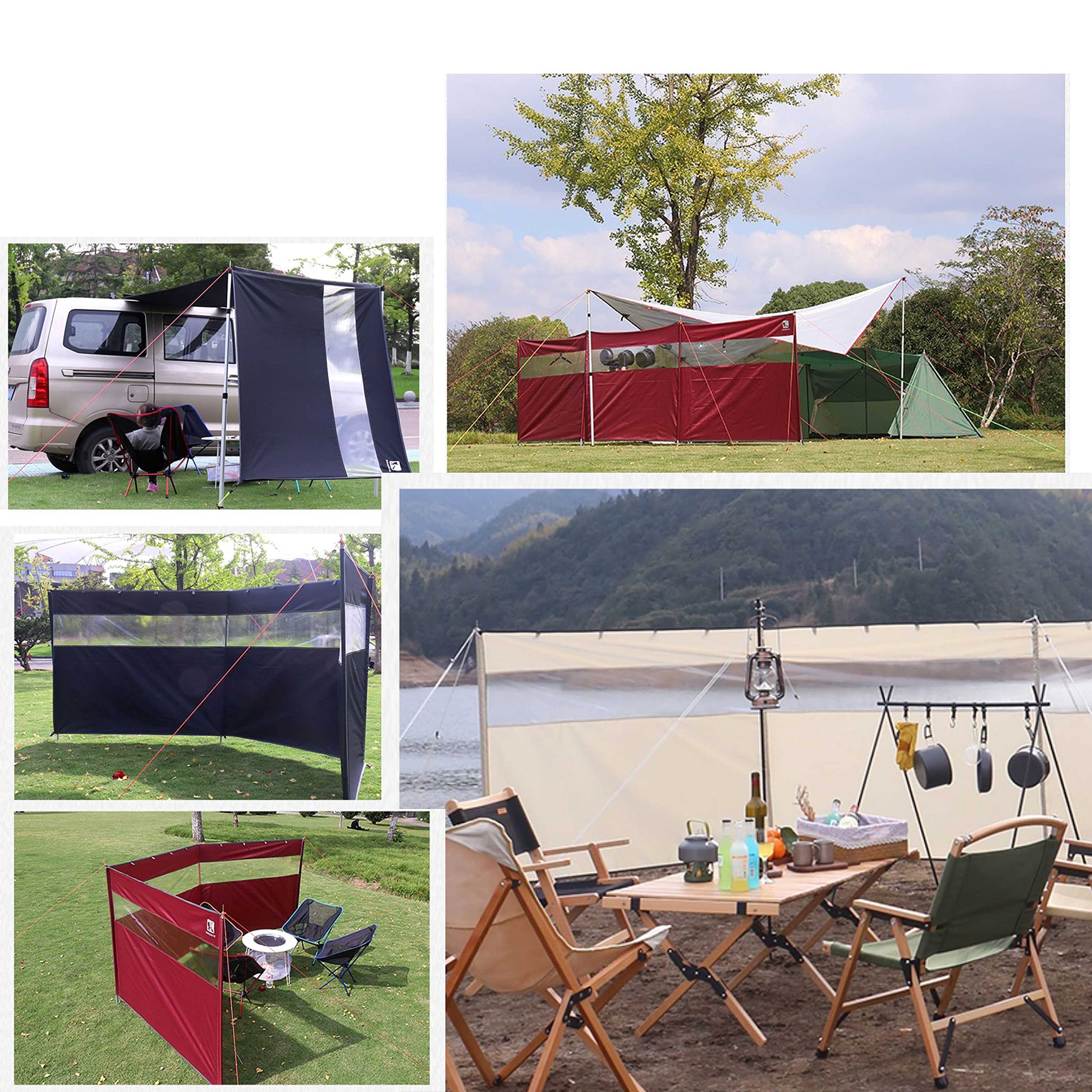 Brise-vent portable avec fenêtre pour camping, festivals et jardins, design à 3 panneaux avec brise-vue avec poteaux 440 x 130 cm