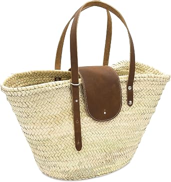 FRENCH BASKET straw bag with leather handles beach bag, straw bag, french market basket, wicker basket with handle