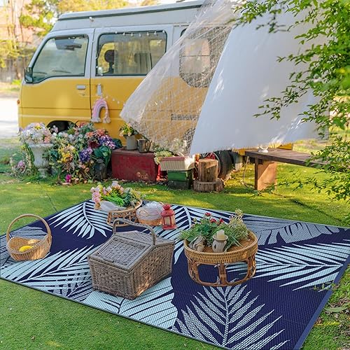 Miniatura 10 de GENIMO Alfombra de exterior de 9 x 18 pies impermeable para patios, reversible, alfombra de paja de plástico, alfombra de camping de área grande