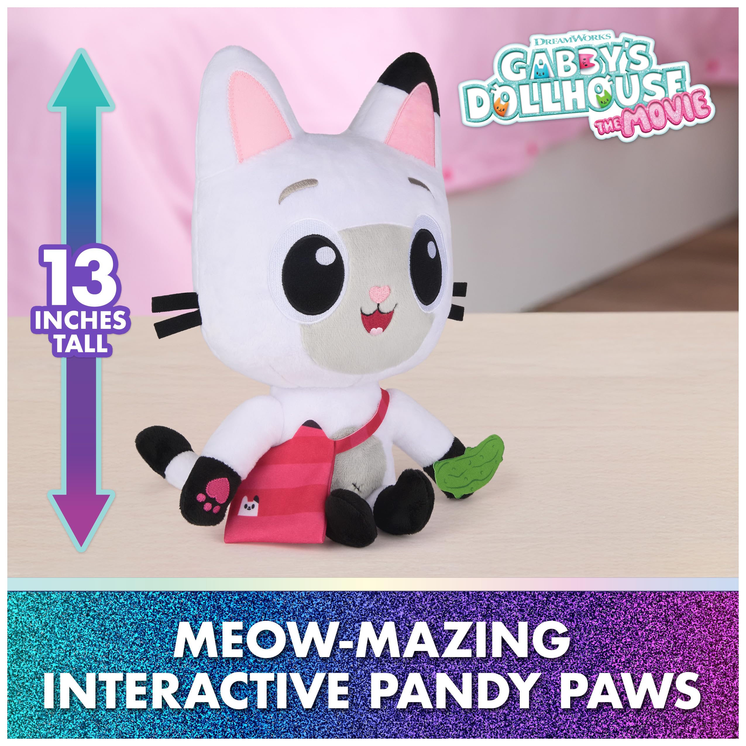Gabby's Dollhouse: The Movie, Meow-Mazing - Peluche interattivo Pandy Paws, con 3 accessori e borsa rimovibile, giocattoli per bambini per ragazze e ragazzi dai 3 anni in su