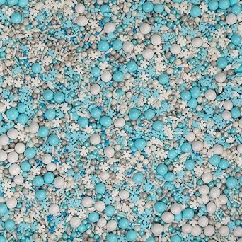 Blue & White Winter Sprinkle Mix | Snowflake, Ice Queen & Winter Wonderland Cake Decorations & Cupcake Toppers (30g Sample Packet)