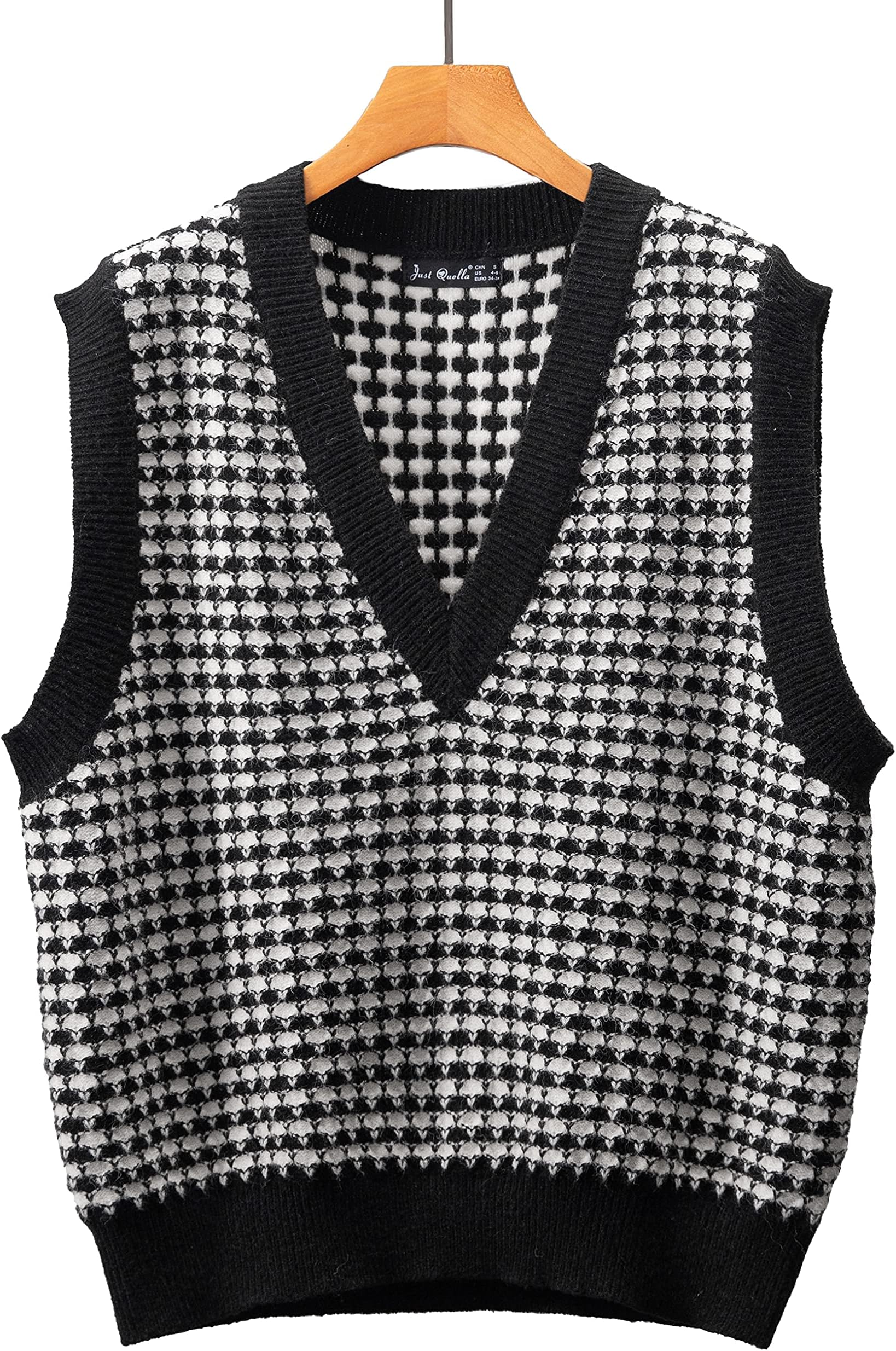 Women's Knit Sweater Vest Oversized Solid Color Argyle Plaid Preppy Style Sleeveless Crop Knit Vest