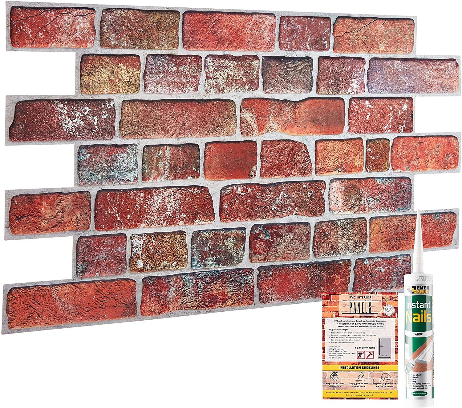 NOVECRAFTOOld Retro Design 3D - 37.79 x 18.89 in (96x48cm) -20 Sheets Covering 99.2 sqft (9.22 sqm) - Office Kitchen Living Room PVC Cladding - Old Red Retro Brick Effect Wall Panels Pattern