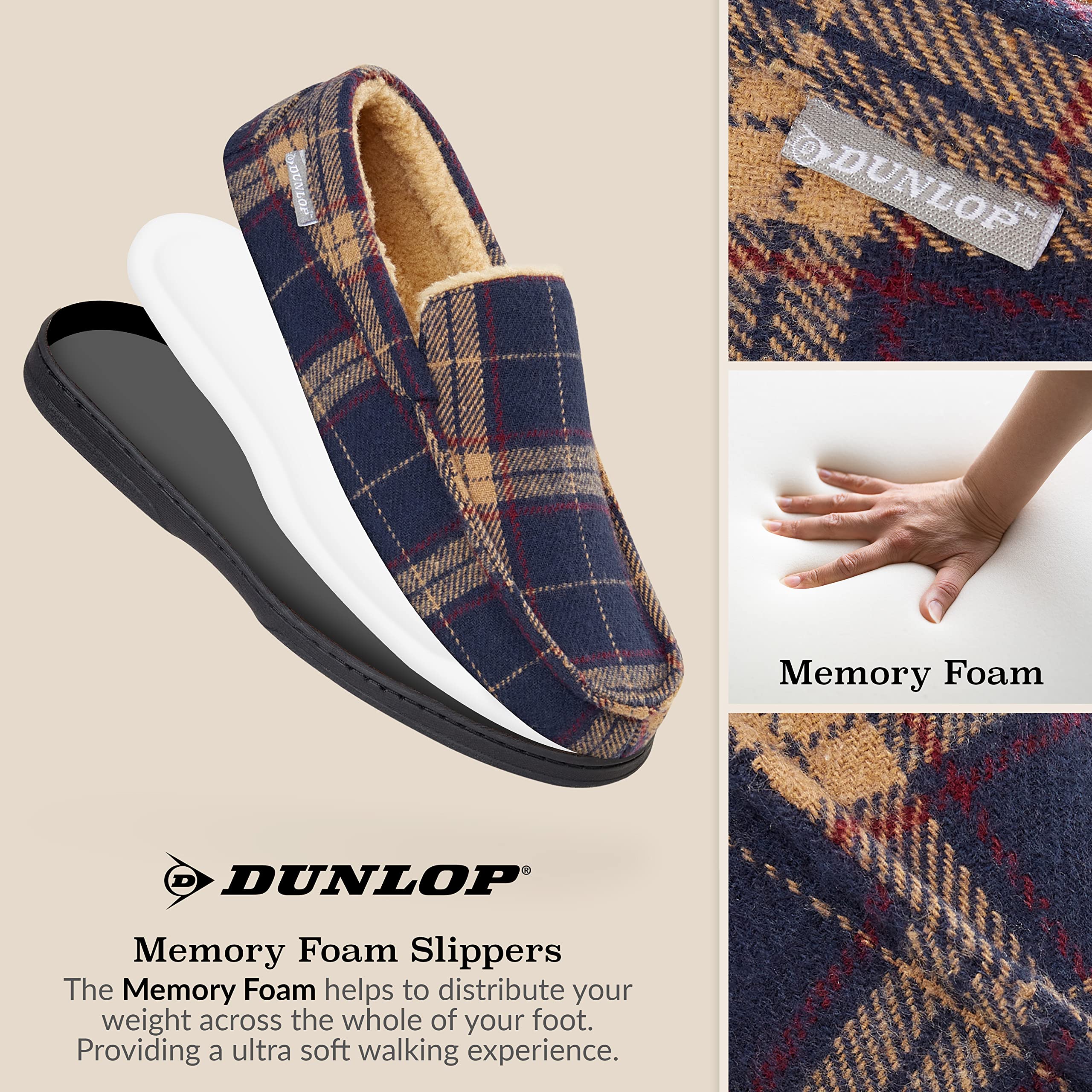 DUNLOP Pantofole Uomo Ciabatte Invernali da Casa Calde Comode Antiscivolo Memory Foam