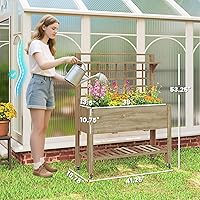 Vista 7 de Outsunny Cama de jardín elevada de 41 pulgadas con enrejado sobre ruedas, maceta elevada de madera con patas y forro de cama, para flores, hierbas
