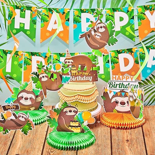 Miniatura 4 de Juego de decoraciones de fiesta de cumpleaños de perezoso con temática de perezoso, pancarta de feliz cumpleaños, decoración para tartas y centro de