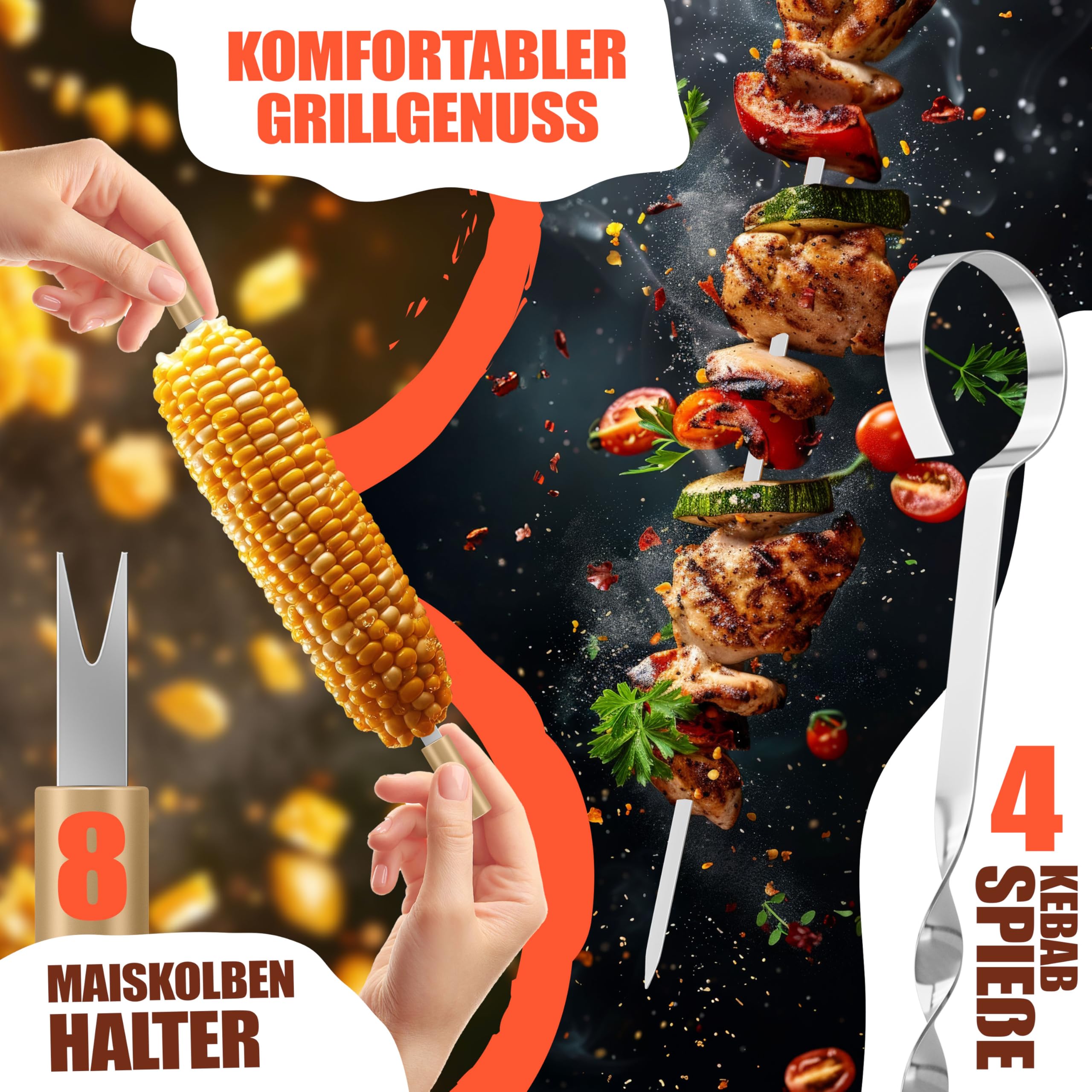 KESSER® Grillbesteck Set 37-teilig Grillzubehör aus rostfreiem Edelstahl Grillset mit Grillzange, Grillwender, 4in1 Grillspatel, Grillgabel, Grill-Spieß, Thermometer, Korkenzieher, Grillmatte & Tasche