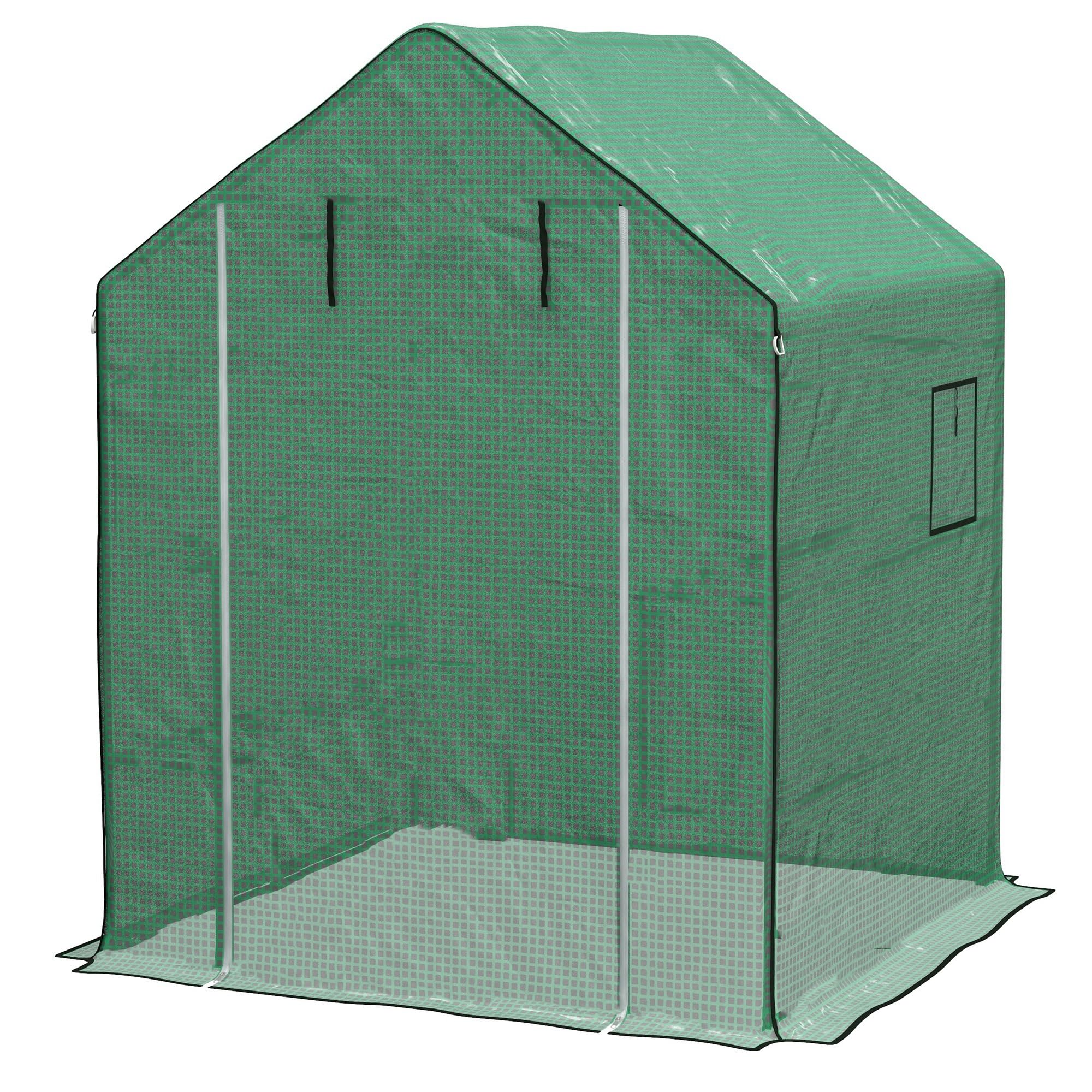 Outsunny Walk-in Greenhouse Replacement Cover for Model 01-0472 with Roll-up Door and Mesh Windows, 55"x56.25"x74.75" Reinforced Anti-Tear PE Hot House Cover (Frame Not Included), Green