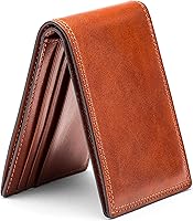Vista 2 de Bosca Billetera pequeña de cuero plegable para hombre, Ámbar, Colección Dolce - Cartera pequeña plegable