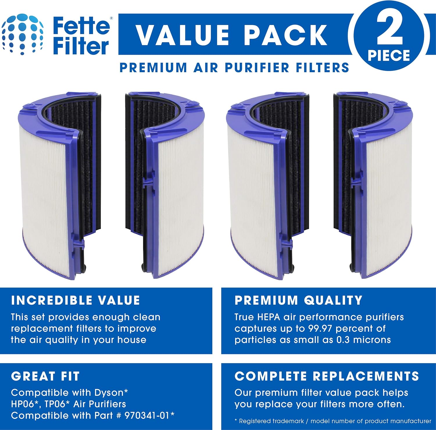 Fette Filter - 2 - Premium Air Purifier Filter Replacement Compatible with Dyson HP06, HP09, TP06, TP09, PH01, PH02, PH03, PH04, HP07, TP07 (Part No.970341-01 & 965432-01) - Pack of 2