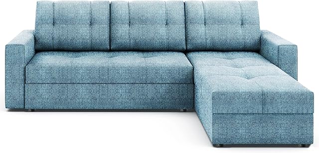 Blisswood Sofa Bed, L Shape Corner Sofa Bed with Storage Convertible Left Side & Right Side With High Back Cushions Modern Design Wooden Frame Large Storage Sofa Bed for Living Room (Blue)