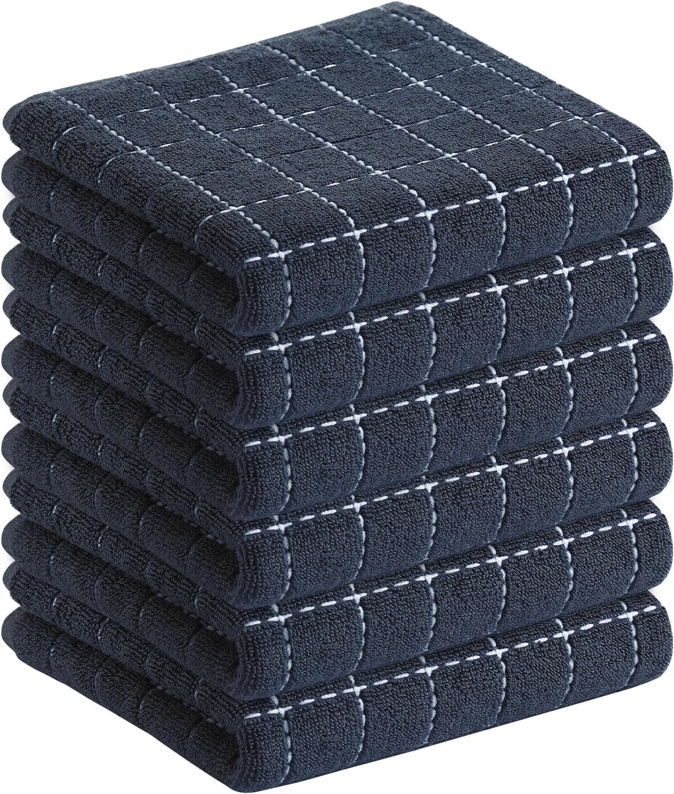 100% Cotton Terry Kitchen Towels(Dark Grey, 13 x 28 inches), Checkered Designed, Soft and Super Absorbent Dish Towels, 6 Pack