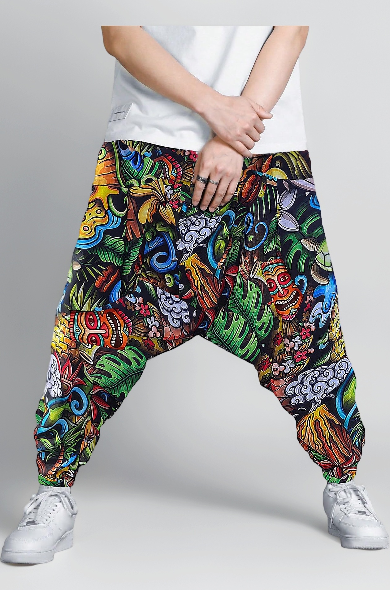 Rock Pigeon Wild Printed Congo Harem Pant For Men Free Size Premium Natural Cotton Fit Type : Regular Fit High Rise Size: 42, Green