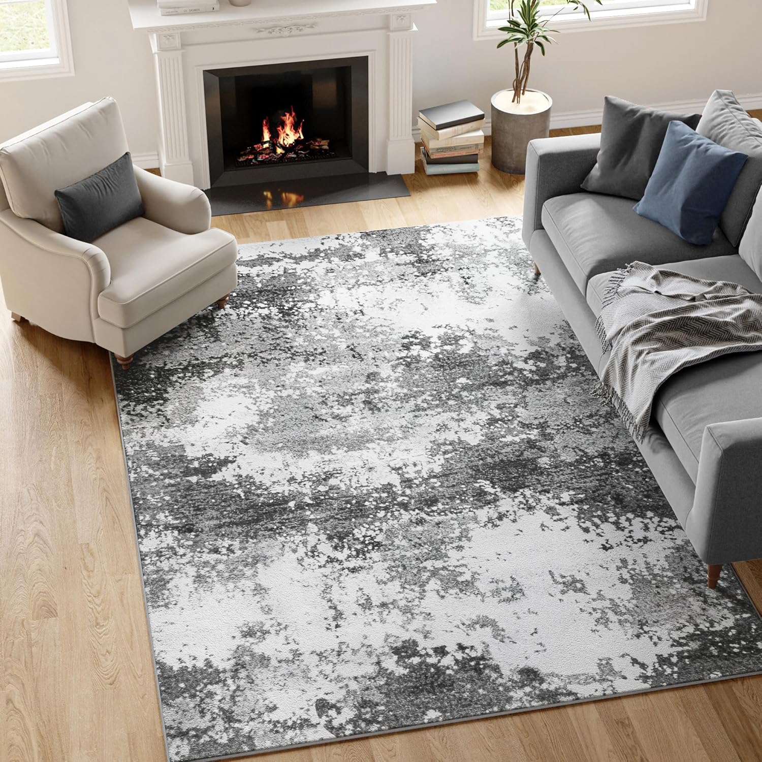Washable Rug 4x6 Entryway Rugs for Living Room Bedroom Carpet Grey Indoor Vintage Abstract Boho Large Area Rug