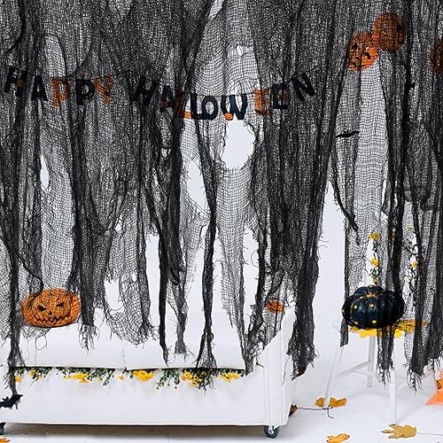 Vista 8 de Sfcddtlg Tela espeluznante de Halloween de 400 x 30 pulgadas, color negro, tamaño grande, para Halloween, cubierta de gasa para decoración de casa