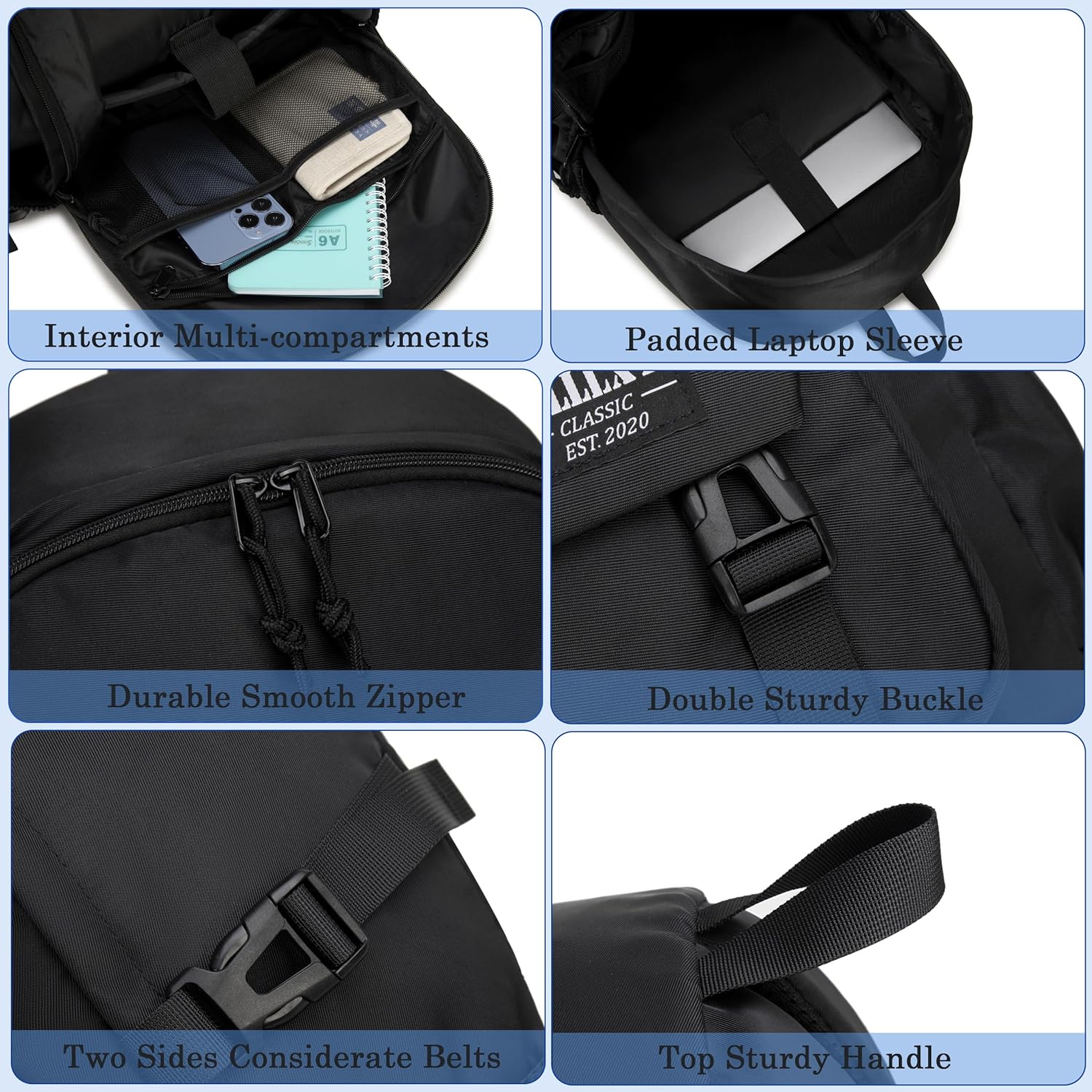 College Laptop Backpack for Men Women 15.6 Elementary Middle High School Book Bag For Teens Girls Boys Anti Theft Travel Backpacks Waterproof Casual Daypack Large Student Bookbags(Black-L) - Image 6