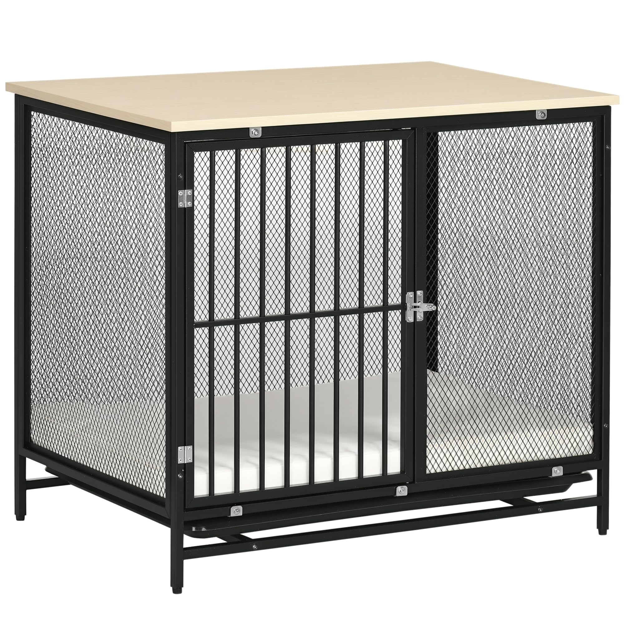 PawHut Hundekäfig für Zuhause – Abschließbare Hundehütte mit Kissen, Eiche, Außenmaße 80 x 55 x 71 cm