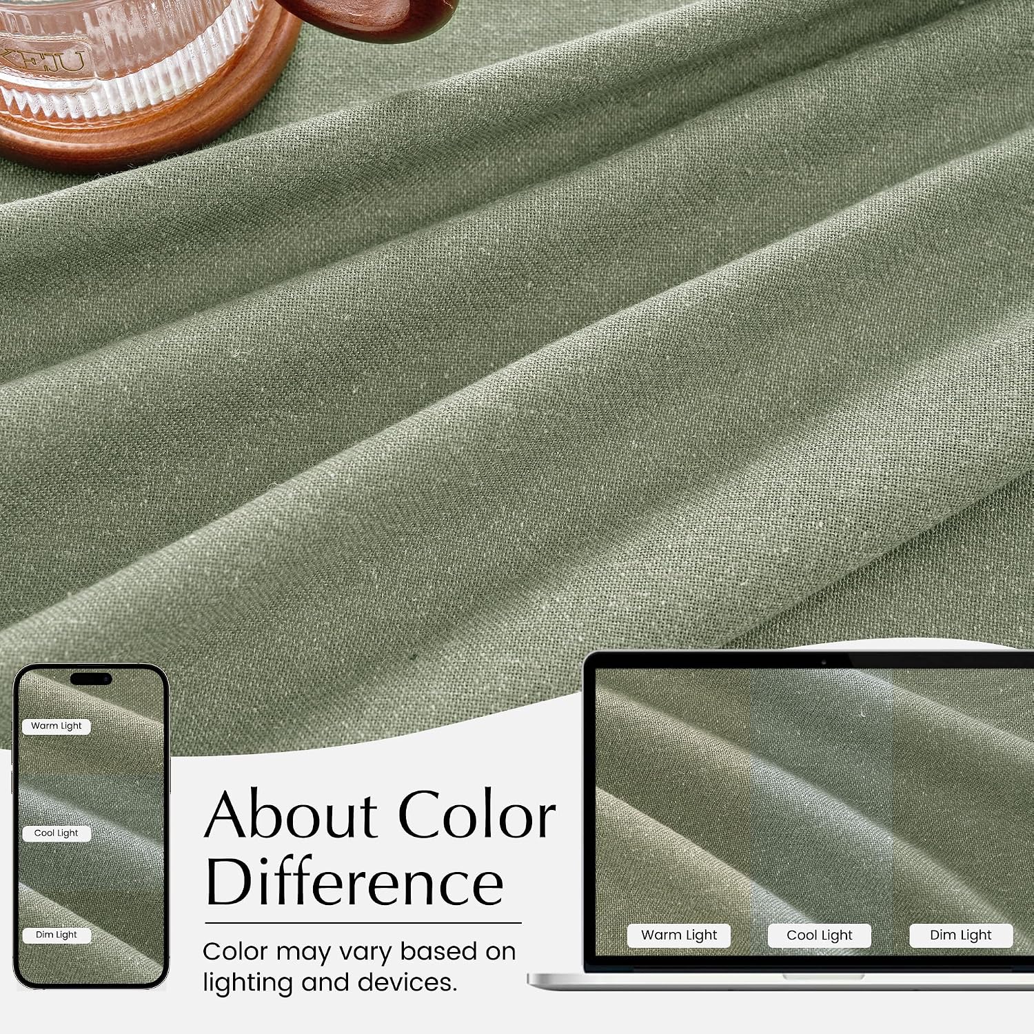 NICETOWN Sage Green Natural Pinch Pleated Linen Kitchen Curtains 36 Inches Long, 2 Panels Set Farmhouse Light Filtering Short Curtains for Cafe Bar Living Room Bedroom Christmas Window, 40" W x 36" L