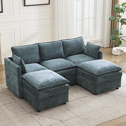 Miniatura 37 de Cloud - Sofá modular de 3 plazas de 80 pulgadas con otomana de almacenamiento, sofá de almacenamiento tapizado con asiento profundo, sofá