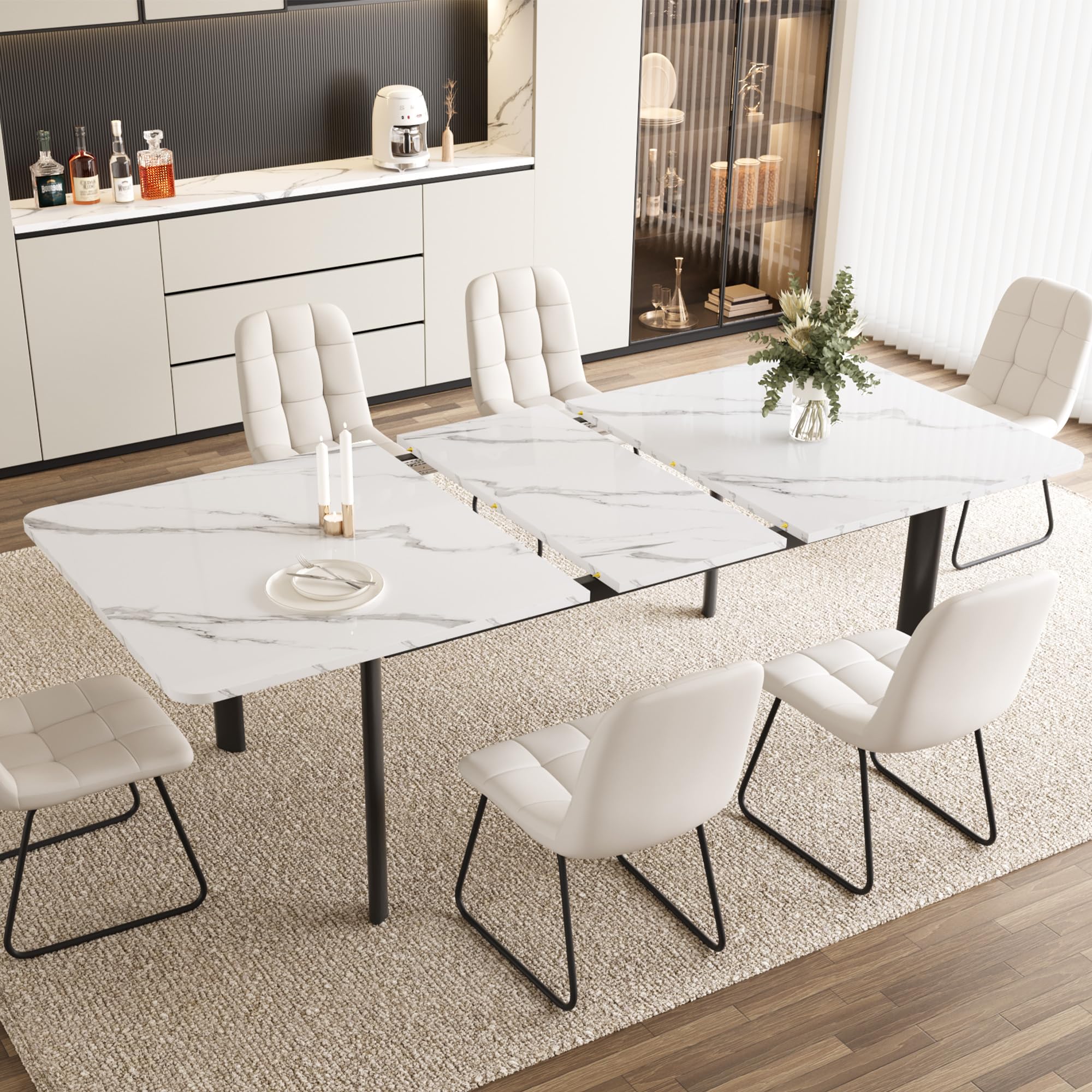 HIPIHOM Extendable Dining Table Set, 63 to 78.7 Inch for 6-8