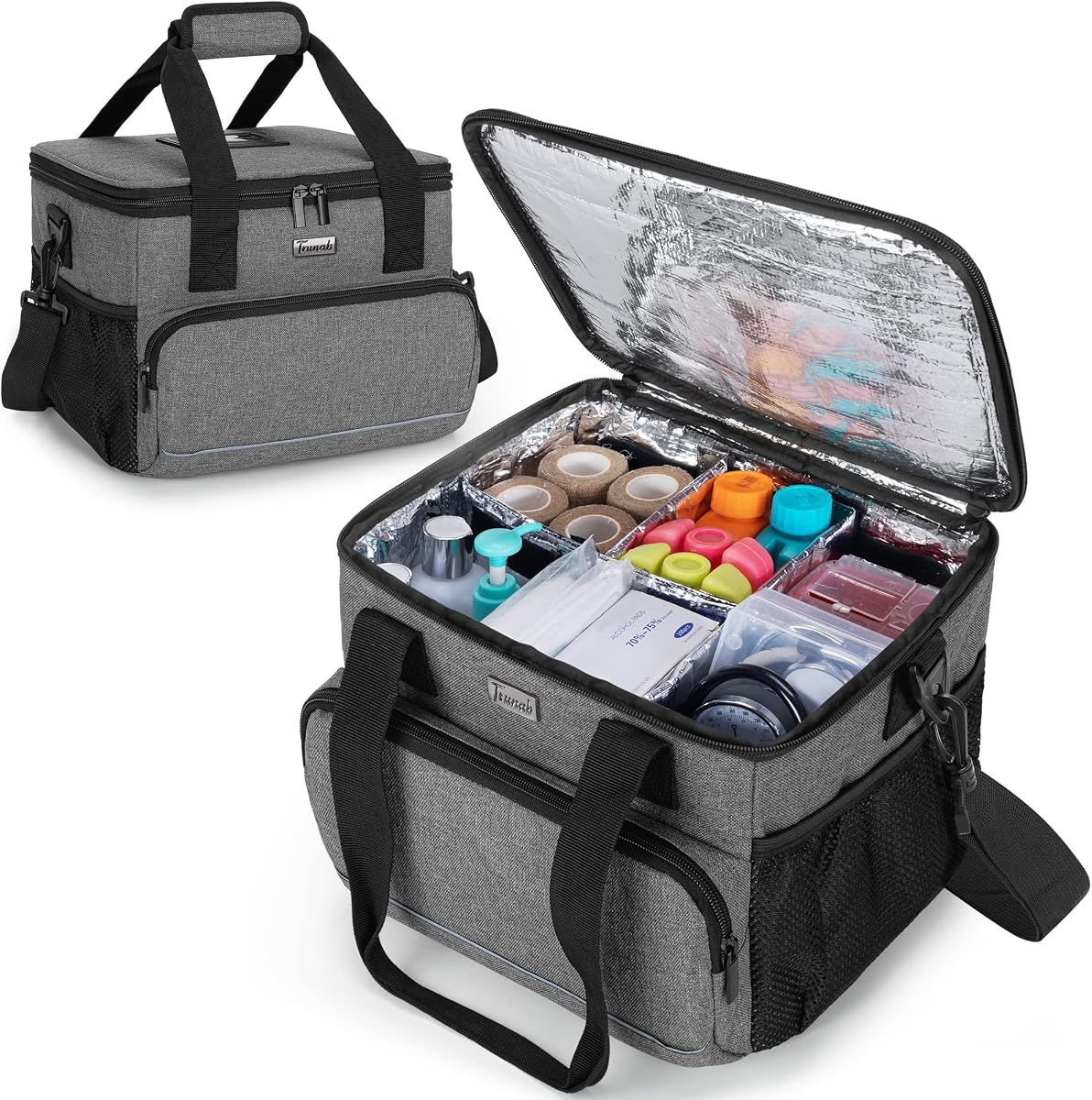 Trunab Insulated Medical Bag with Dividers, Medicine Pouch,Grey | Empty Bag for Custom Setup, Ideal for Home, Travel and Camping