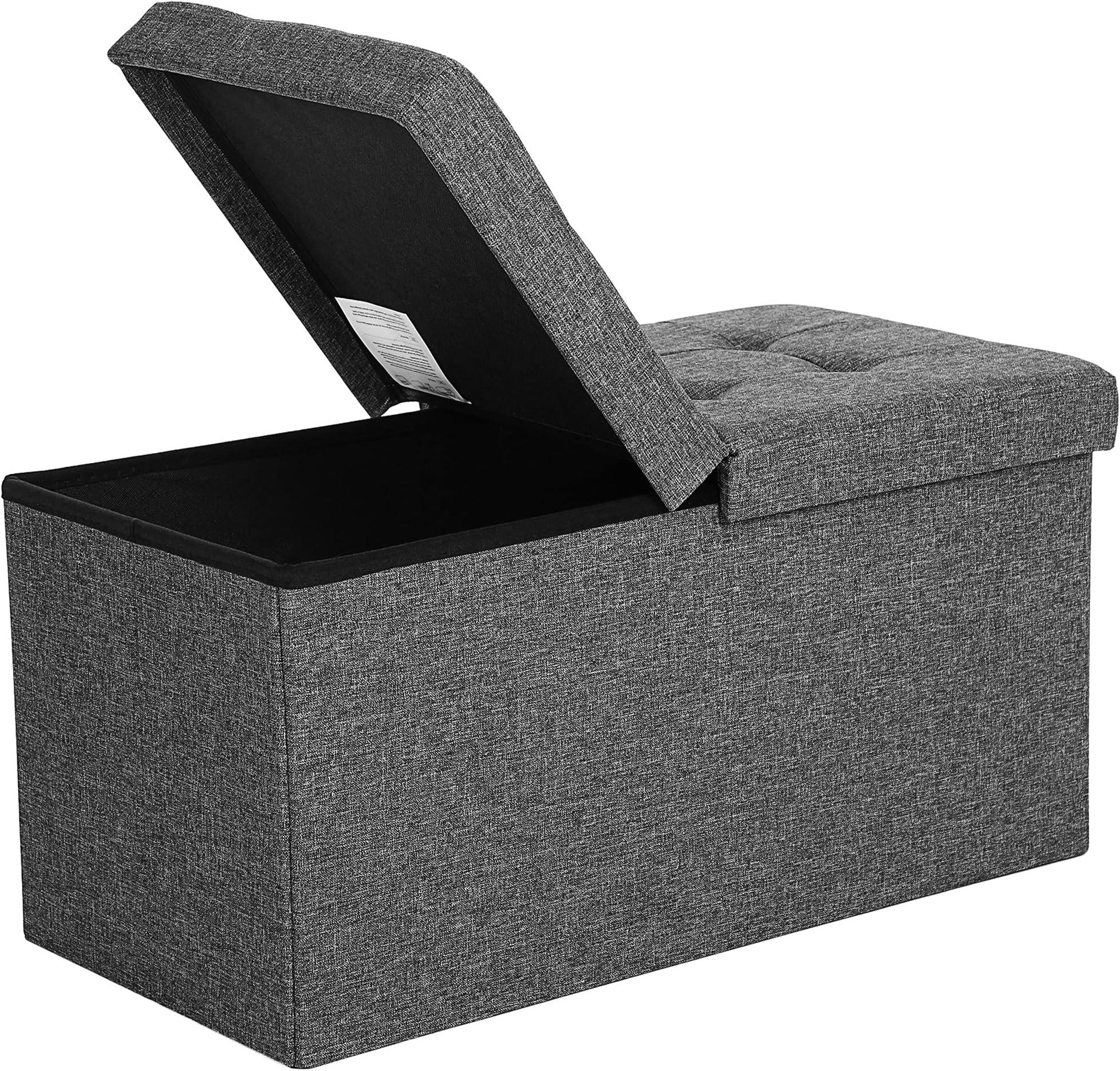 SONGMICS 80L Storage Ottoman, Folding Shoe Bench, with Flipping Lid, Load Capacity 300 kg, 76 x 38 x 38 cm, Dark Grey LSF46GYZ
