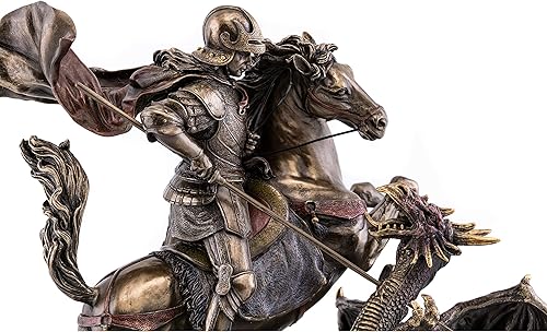 Miniatura 6 de Top Collection Estatua de San Jorge Slaying The Dragon – St. George, legendaria escultura medieval de caballero en bronce fundido en frío con