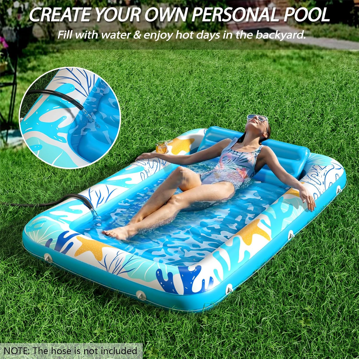 Inflatable Tanning Pool Lounger Float - Jasonwell 4 in 1 Sun Tan Tub Sunbathing Pool Lounge Raft Floatie Toys Water Filled Tanning Bed Mat Pad for Adult Blow Up Kiddie Pool Kids Ball Pit