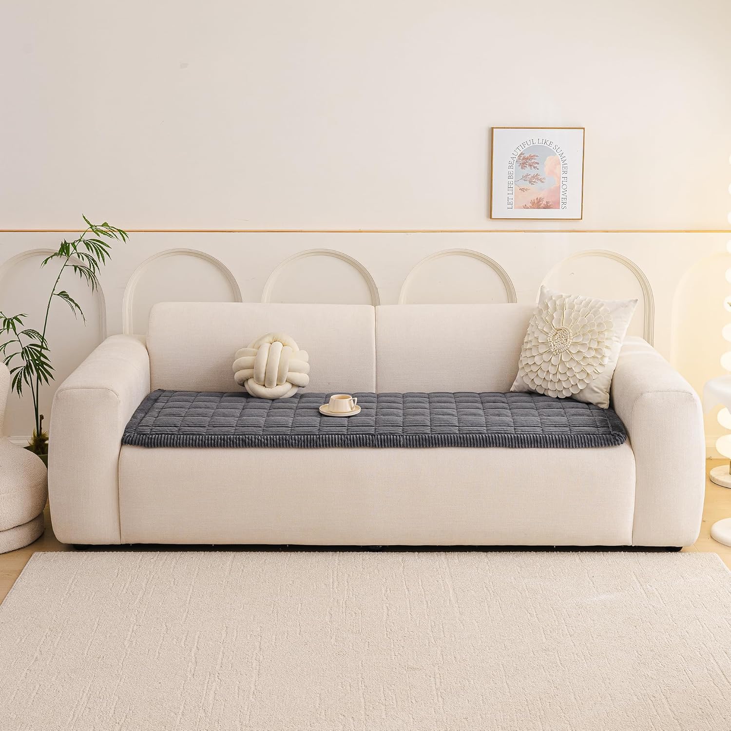 MEETSKY Couch Cover for Dog Washable, Non-Slip Grey Sofa Protector Pet Friendly Sofa Covers for 2 Cushion Couch Dog Mats for Couches Soft Furniture Covers for Loveseat, 27.6" x 59", Dark Grey