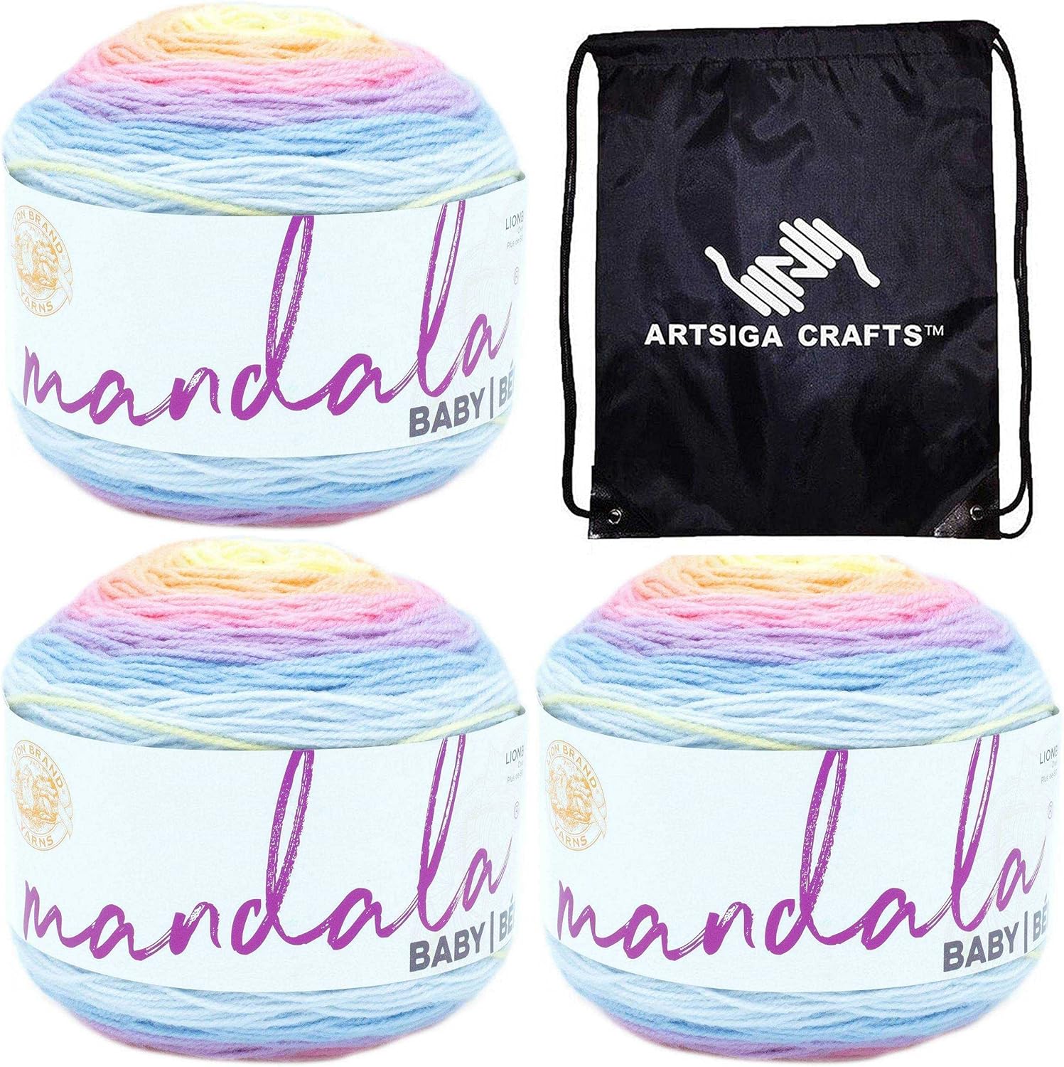 Lion Brand Mandala Baby Wishing Well 526-204 (3-Skeins - Same Dye Lot) DK Light Worsted #3 Acrylic Yarn for Crocheting and Knitting with Project Bag