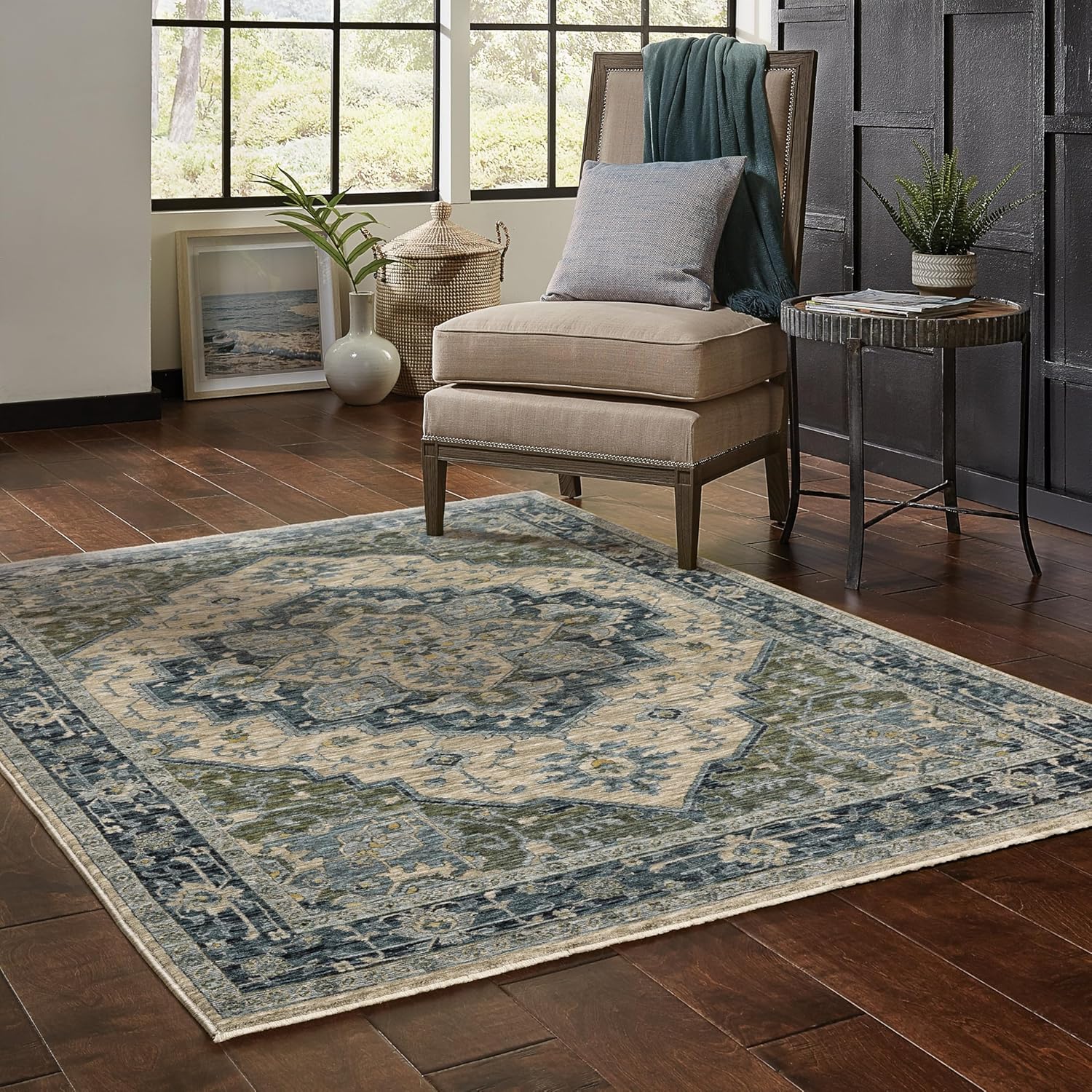 Oriental Weavers Aberdeen Area Rug - 051G1-12' x 14'8" - in Blue/Tan - Traditional Style Living Room, Family Room, Dining Room Rug