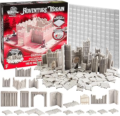 Monster Adventure Terrain 195Pc Paintable Palisade Base Set Fully Modular, Stackable 3D Tabletop World Builder- Use Alone or w Other Sets- Perfect for DND Dungeons Dragons, Pathfinder & All RPG Games