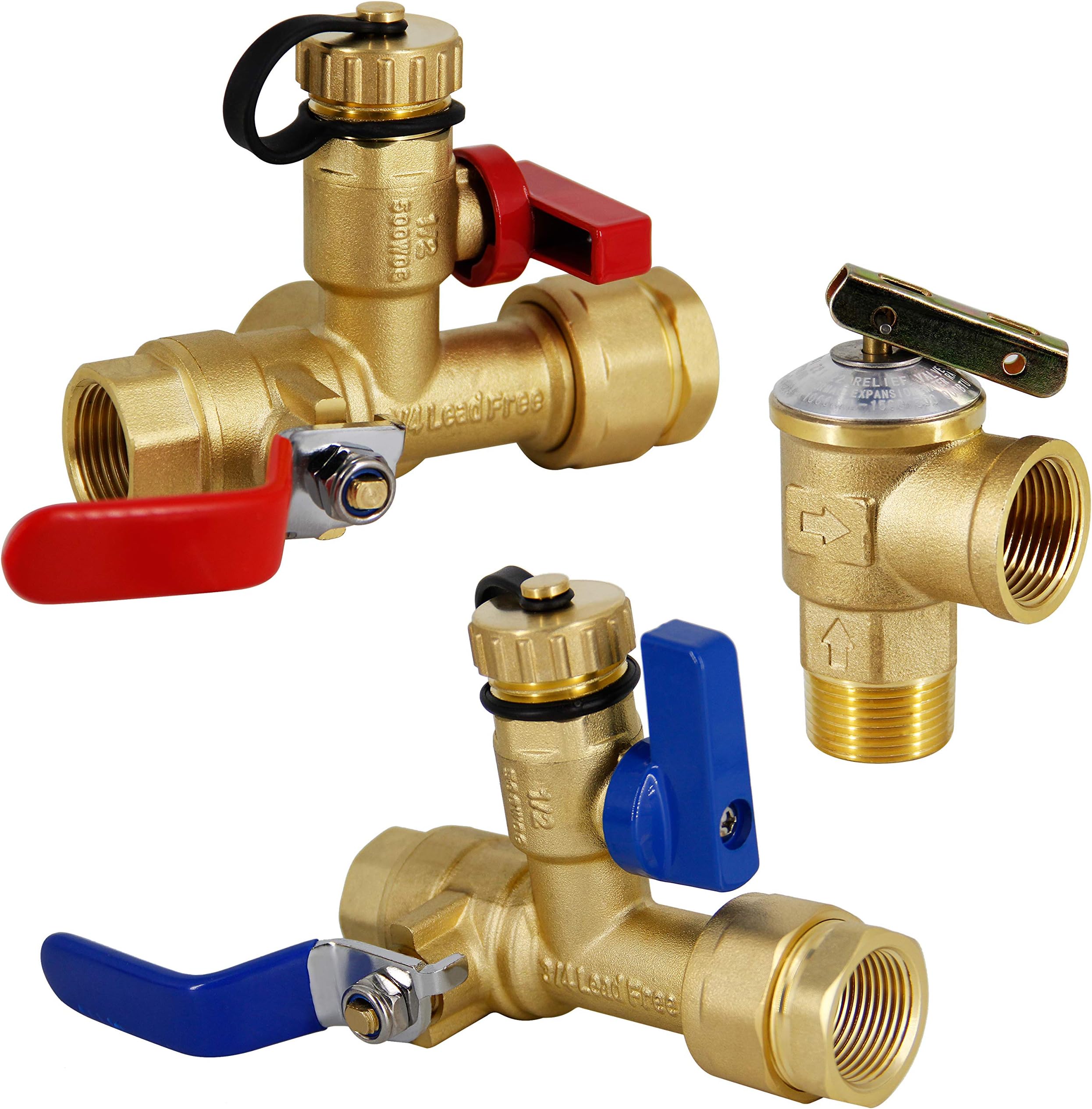 Twinkle Star 3/4 Inch IPS Isolator Tankless Water Heater Service Valve Kit, with Pressure Relief Valve, Clean Brass Construction