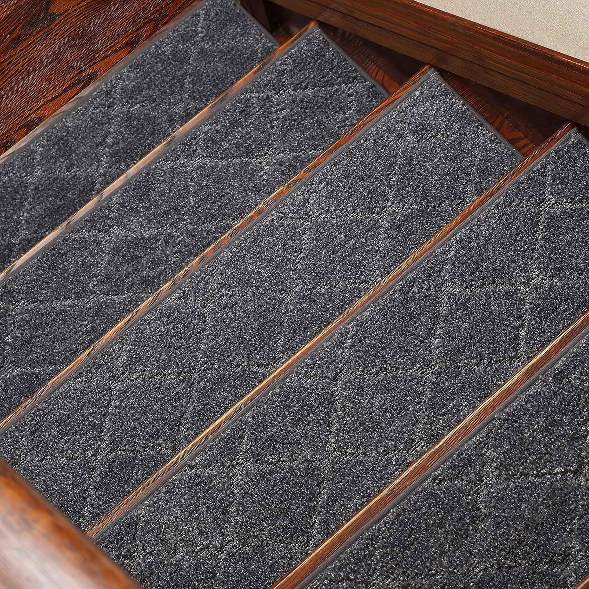TYYCKJ Non-Skid Safety Carpet Runner Pads, Shaggy Indoor Stair Treads for Wooden Steps, Self-Adhesive Stair Pads Carpet Treads, Perfect for Children Pets Elders (76 * 20cm,15pcs,Dark Grey)