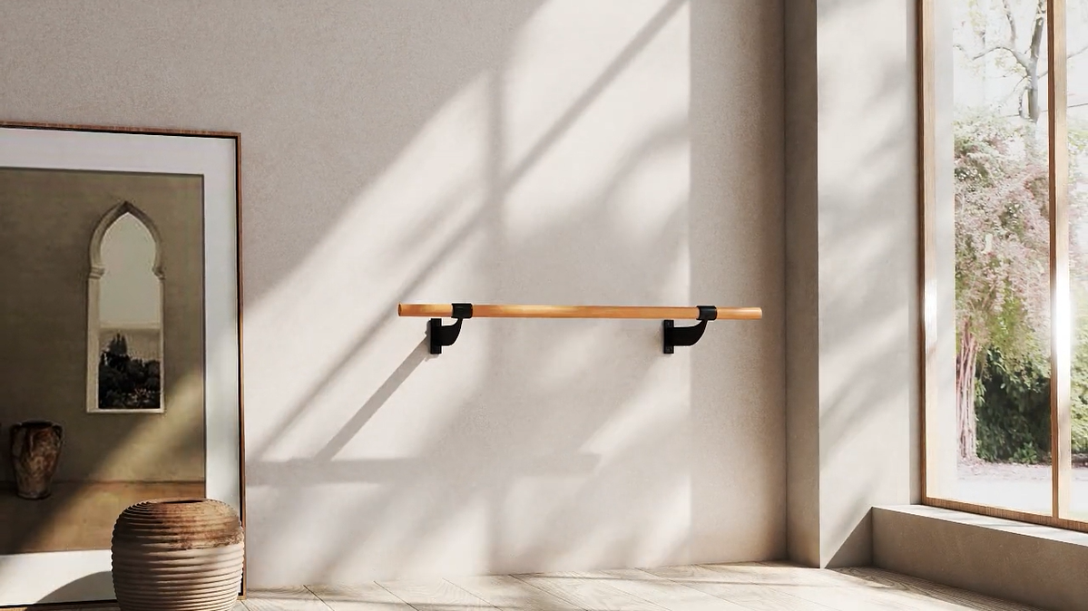 Barre De Danse Classique Murale GYMAX Bois Hêtre 120 Cm - Barre Ballet Fixe Pour Maison Et Studio