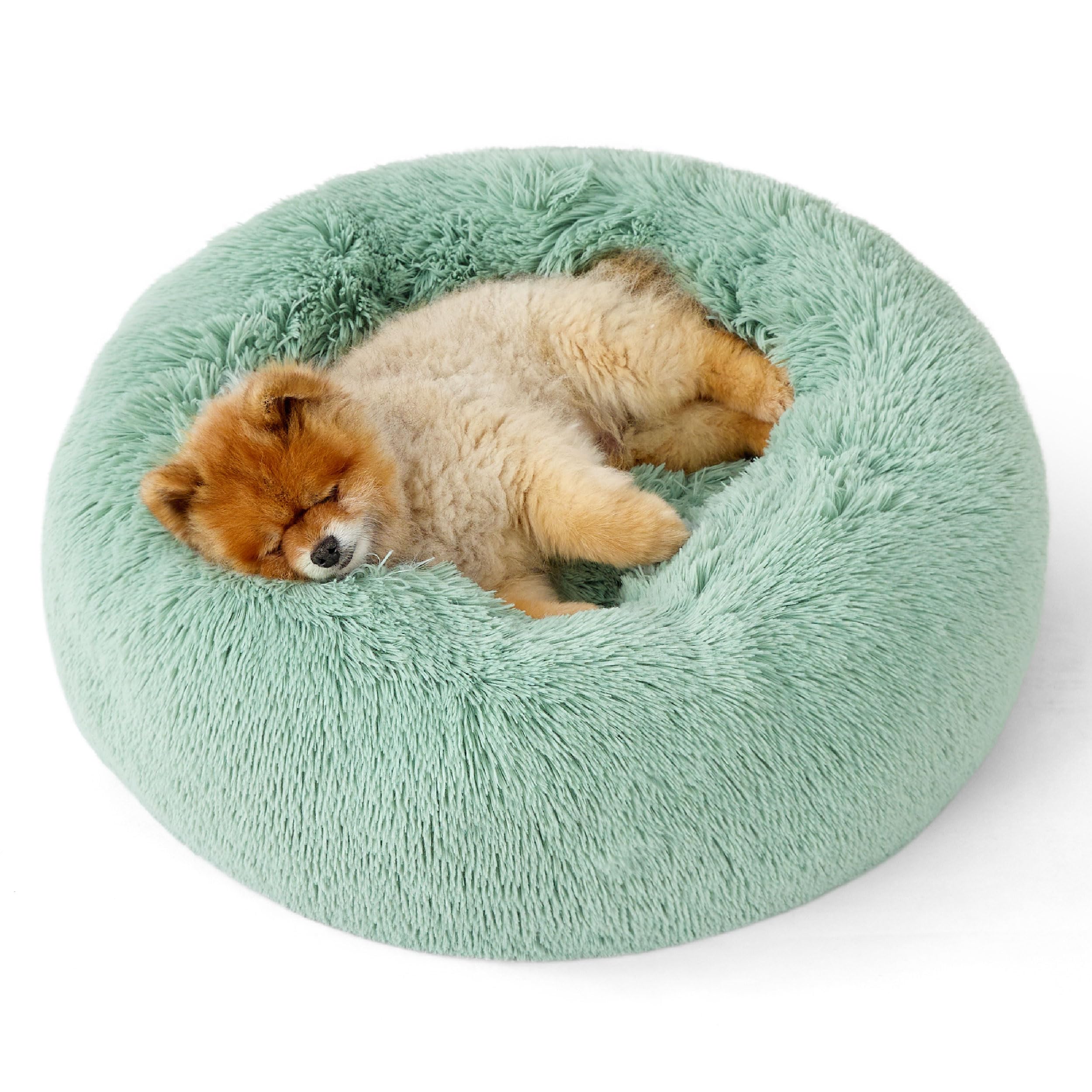 Bedsure Calming Dog Bed for Small Dogs - Donut Washable Small Pet Bed, 23 inches Anti-Slip Round Fluffy Plush Faux Fur Large Cat Bed, Fits up to 25