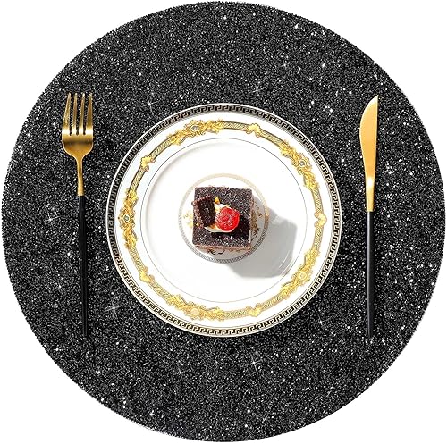 2 manteles individuales redondos con diamantes de imitación de 15 pulgadas, manteles individuales decorativos para cocina, banquetes de boda