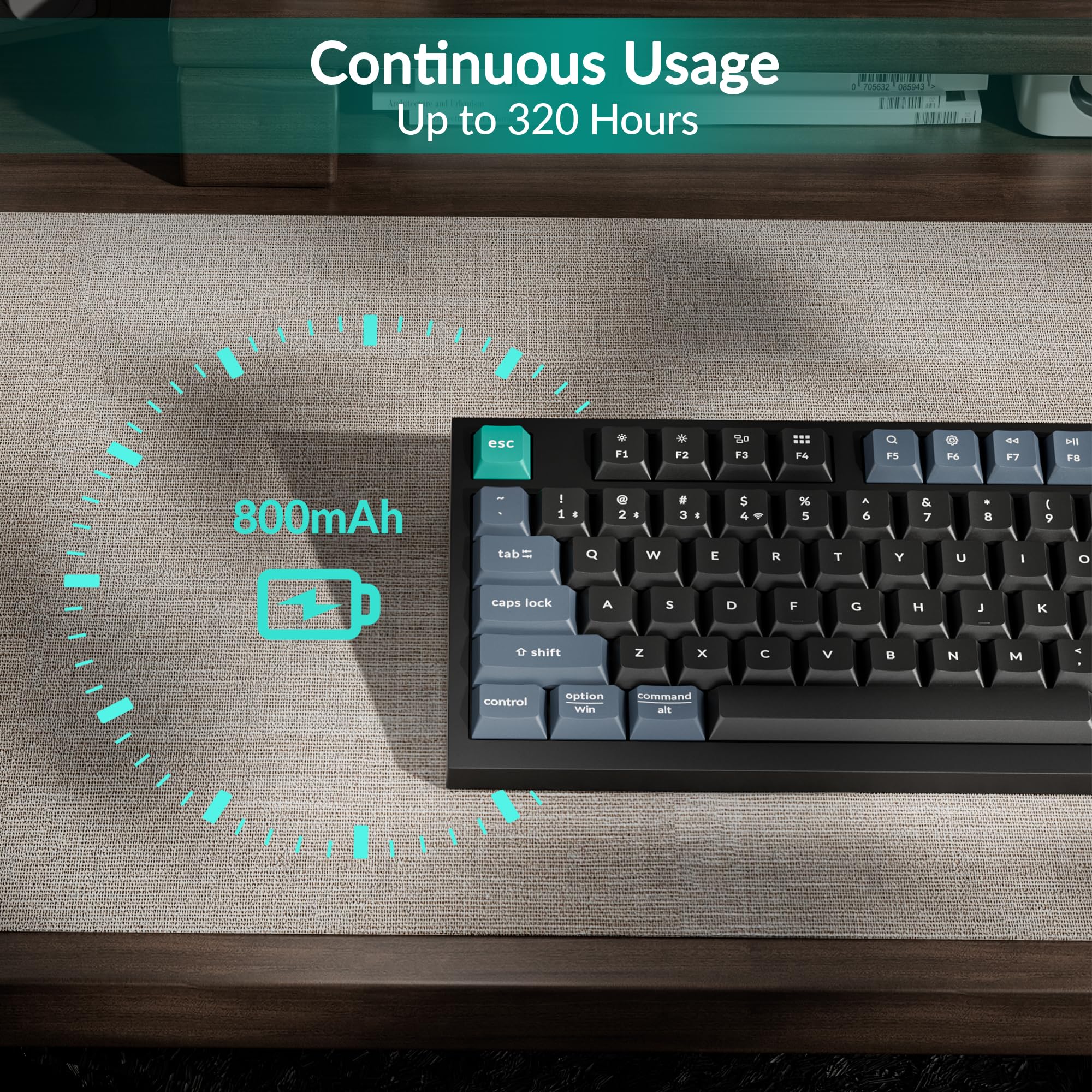 Keychron B31 Wireless Silent Keyboard, 75% Layout Quiet Typing Custom Programmable, 2.4 GHz/Bluetooth/Wired Ergonomic Support Compatible for Mac Windows Linux - Deep Black — view 6