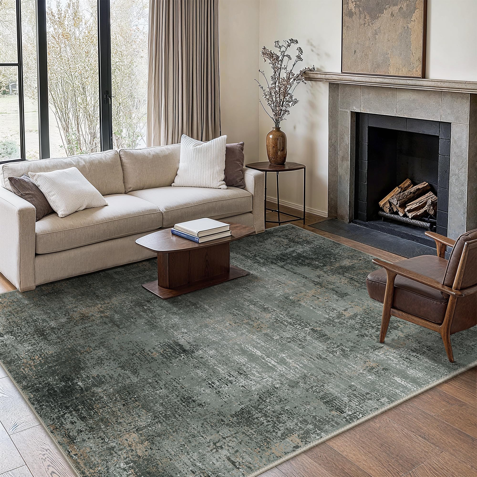 area rugs 8x10 machine washable rug for bedroom living room dining room, large modern abstract soft rugs, indoor low pile carpet with non slip rubber backing, abstract deep gray