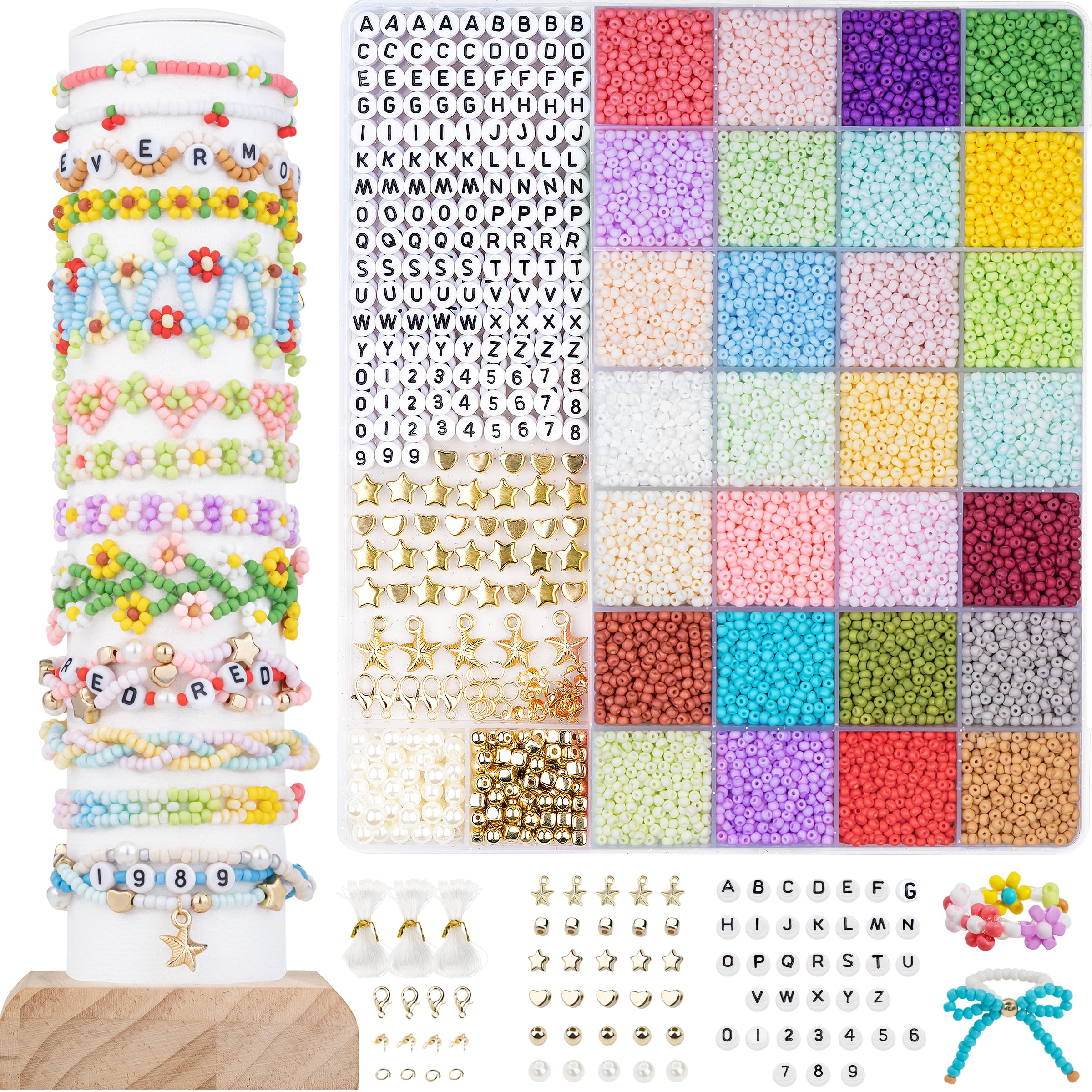 DodoBeads AAA Grade 10000pcs 3mm Glass Beads Kit, Friendship Bracelet Kit with Letter, Number, Pearl, Star, Seed Beads for Jewellery Making