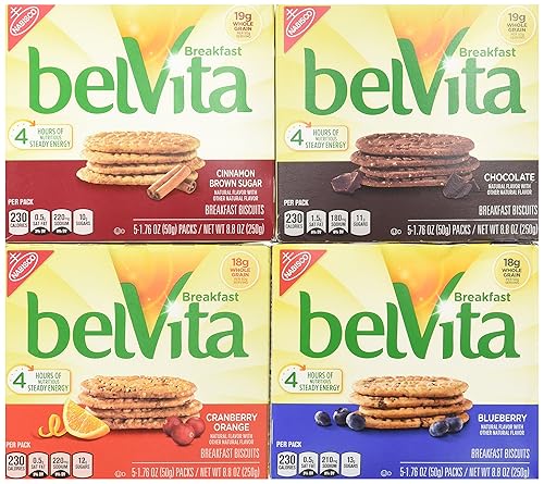 Galletas crujientes de desayuno de BelVita, paquete surtido (arándano, chocolate, canela y azúcar morena, arándanos rojos y naranja), 8.8 onzas, 1