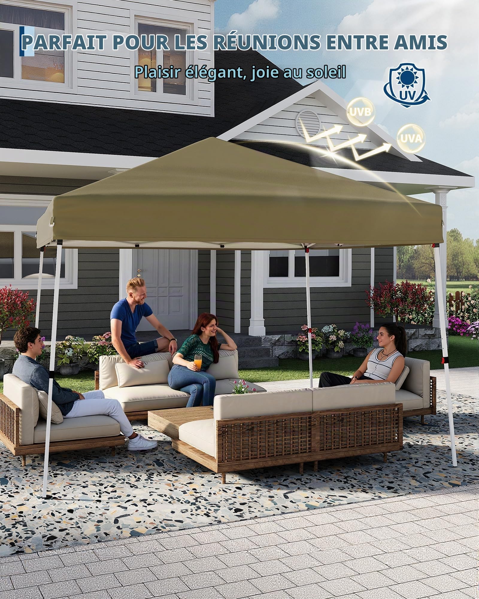Barnum Toit Incliné 2.4x2.4m Pliable – Tonnelle Pyramidale Oxford 210D + Acier, 4 Sacs De Sable, Hauteur 2,45m (Avant-Toit 1,95m), Jardin Camping Marché