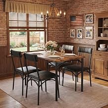 IDEALHOUSE Dining Table Set for 4, Kitchen Table and Chairs for 4 with Upholstered Chairs, 5 Piece Rectangular Kitchen Table Set, Dining Room Table Set for Small Space, Apartment, Retro Brown