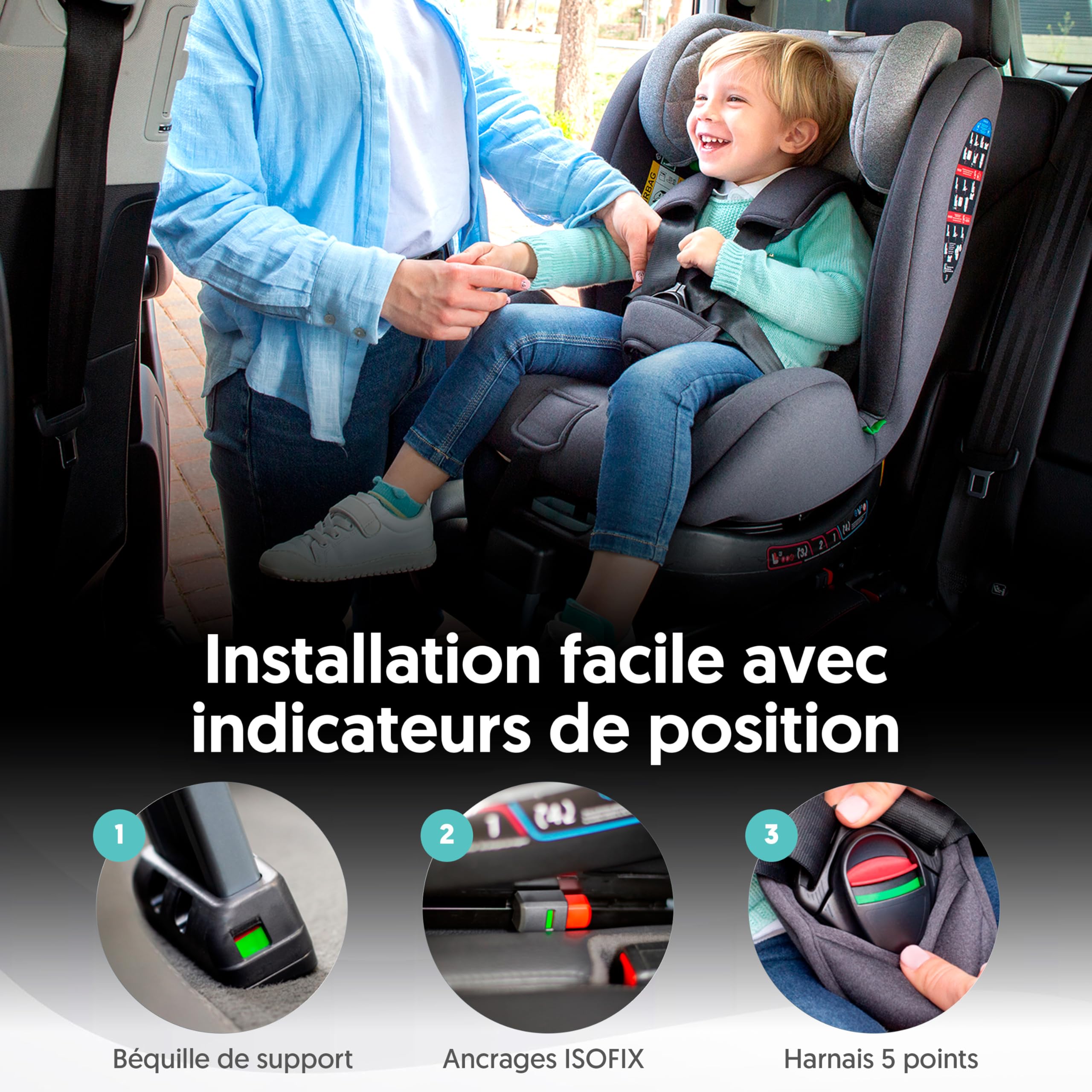 Interbaby Siège Auto Bébé Sella i-Size ISOFIX 360° Groupe 0+1+2+3 (Gris) | Siège auto pivotant 360 inclinable 40-150 cm, réducteur nouveau-né, protection latérale SIP, appui-tête réglable