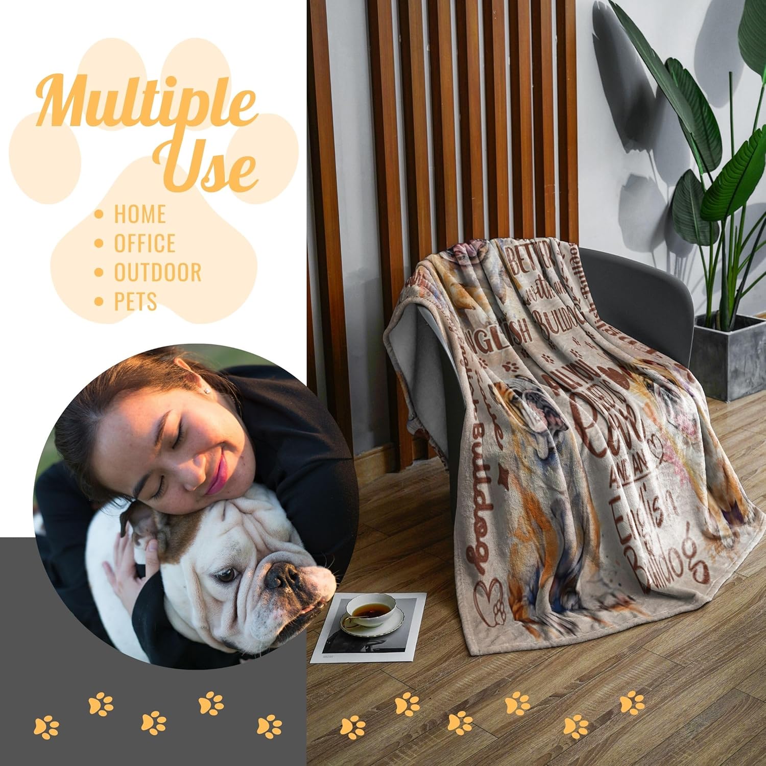 English Bulldog Gifts, English Bulldog Throw Blanket for Women, Flannel Blanket for Dog Lover, Dog Owner, 65 x 50 Inches - Image 2